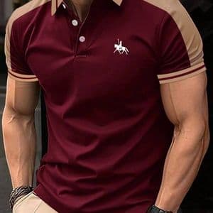 polo-color-block-pour-hommes-avec-motif-imprime-cavalier