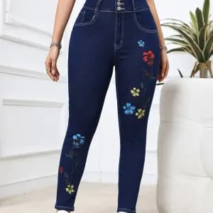 pantalon-en-jean-taille-haute-a-imprime-floral-coupe-skinny-style-eleg