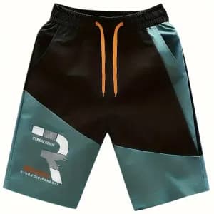 short-decontracte-a-imprime-et-couleur-contrastee-pour-homme-avec-cord