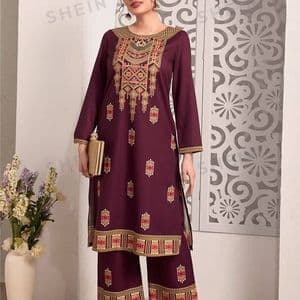 ensemble-haut-et-pantalon-kurta-a-imprime-floral-et-ourlet-fendu