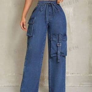 pantalon-cargo-en-denim-a-taille-avec-cordon-de-serrage-pour-femme