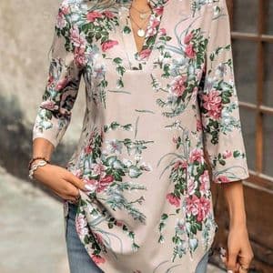 chemise-a-manches-3-4-a-imprime-floral-pour-femme