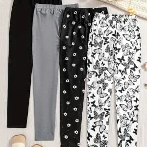 leggings-extensibles-et-ajustes-pour-filles-couleur-unie-motif-fleurs-