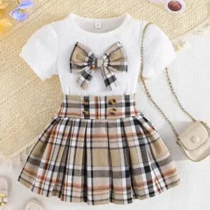 ensemble-2-pieces-a-carreaux-pour-petite-fille-haut-a-manches-courtes-