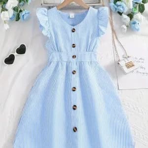 robe-elegante-a-manches-volantees-et-col-en-v-avec-boutons-pour-filles