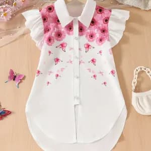 chemisier-a-manches-volantees-et-imprime-graphique-de-papillons-et-de-