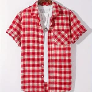 chemise-boutonnee-a-manches-courtes-pour-homme-avec-motif-a-carreaux-e