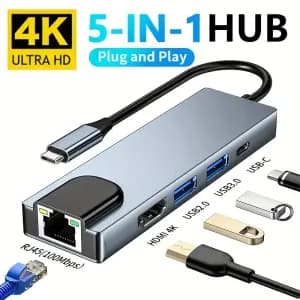 hubusb5en1avecteleviseurhdtv4k30hzalimentation100wetadaptateursusb