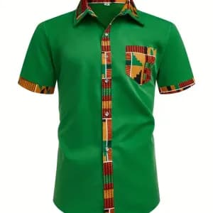 chemisehommeamanchescourtesetcolcarreimprimeethnique