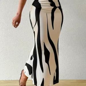 jupeplisseeeleganteaimprimeanimalnoiretblancpourfemme