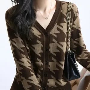 cardiganelegantenmailleamotifgeometriquepourfemme