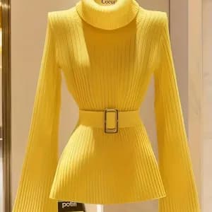 robejaunemoutardeavecceinturepourfemme