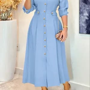 robeelegantebleuclairacolmontantetboutonunique