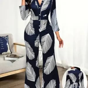 ensemblechemiseetpantalonlargeimprimespourfemme