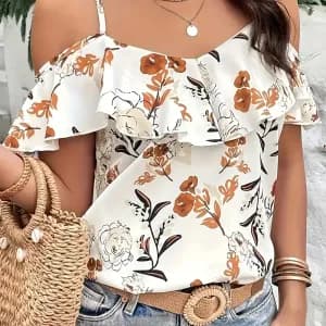 hautelegantavolantsetimprimefloralpourfemme