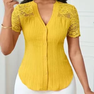 chemisiersexyetelegantpourfemmejaunemoutarde