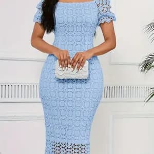 robeeleganteamanchesbouffantesetepaulesdenudeespourfemme