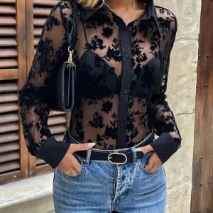 chemisierelegantettransparentafleurspourfemme