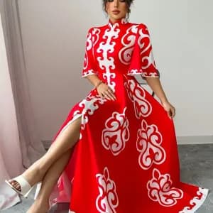 robeeleganteacolmandarinrougeaimprimefloraletmanchesflottantes