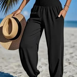 pantalondejoggingtaillehauteetjambeslargespourfemme