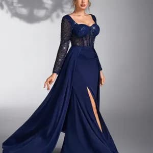 eleganterobedesoireebleumarineapaillettespourfemme