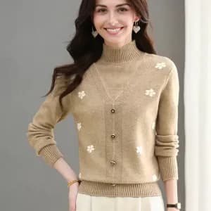 pullfemmeenmaillejacquardboutonneedotedunelegant