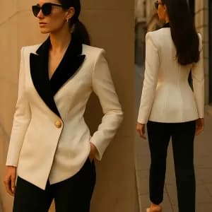 blazerfemmeelegantevestecontrasteeblancheetnoire
