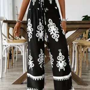 pantalonlargeaimprimefloralbleumarineetblancpourfemme