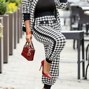 ensemblepantalondecontracteamotifpieddepoule