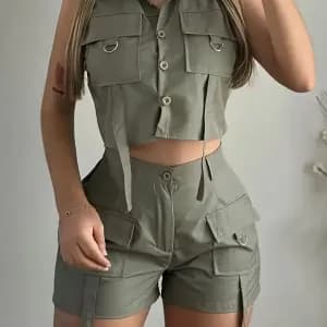 ensembleshortetchemisedetravailavecpantalonapoches