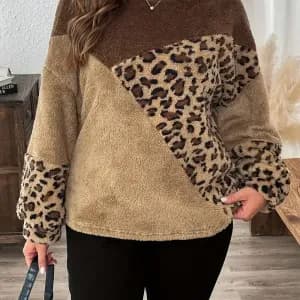sweatshirtenpelucheimprimeleopardpourfemme