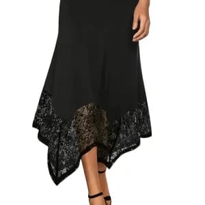 jupemilongueelegantetaillehauteavecourletendentelle