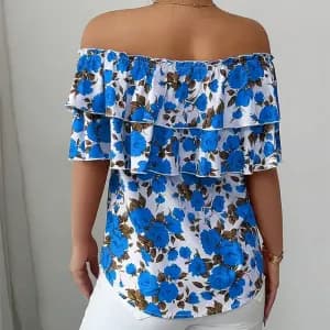 chemisierelegantaepaulesdenudeesetimprimefloralavecvolants