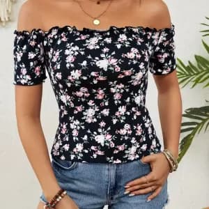 chemisierelegantaepaulesdenudeesetimprimefloralpourfemme