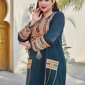 robeeleganteamancheslonguesbrodeecoloreedestylevintagepourfemme