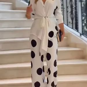 ensembleelegantchemiseamancheslonguesetpantalon