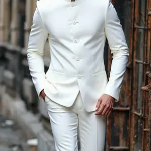 blazerelegantblancacolmontantetboutonnagesimplepourhomme