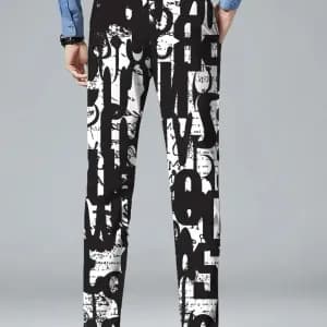 pantalondecostumeelegantaimprimeabstraitnoiretblancpourhomme