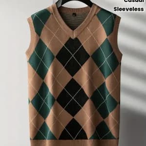 giletlegersansmanchesenmailleacolenvetmotiflosangespourhomme