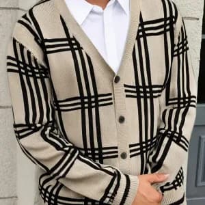 cardiganacarreauxbeigeetnoirpourhomme