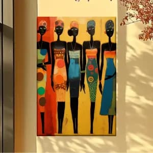 peinturesurtoilesanscadretroisfemmesdevantunmurjaune