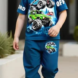 ensembledetepourgarconavectshirtimprimevoitureetpantalonlongdecontract