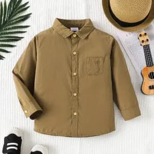 chemisekakiamancheslonguesavecpochespourgarcon