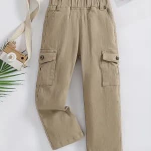 pantaloncargodecontractepourgarconavectailleelastiqueetpochesmultiples