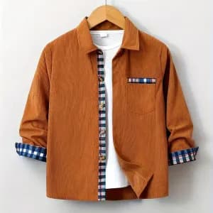 chemisevintageenvelourscotelepourenfantavecdetailsacarreaux