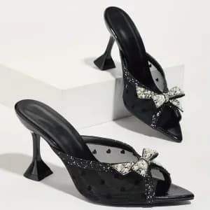 sandaleselegantesnoiresatalonsaiguillespourfemmeavecnoeudscintillant