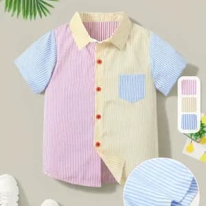 chemiserayeeamanchescourtesetblocsdecouleurspourgarcon