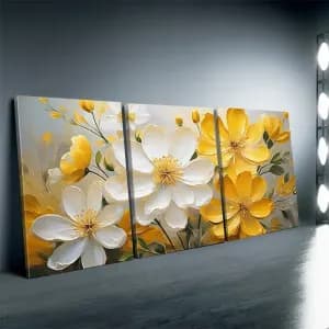 impressionsurtoile2daeffet2daveccadremotiffloralmodernejauneetblanc