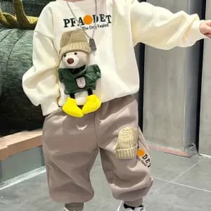 ensemblesweatshirtabricotcolrondetpantalonkakiacordondeserragepourgarc