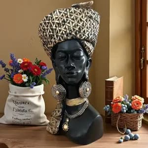 elegantestatueenresinenoireavecchapeaudore